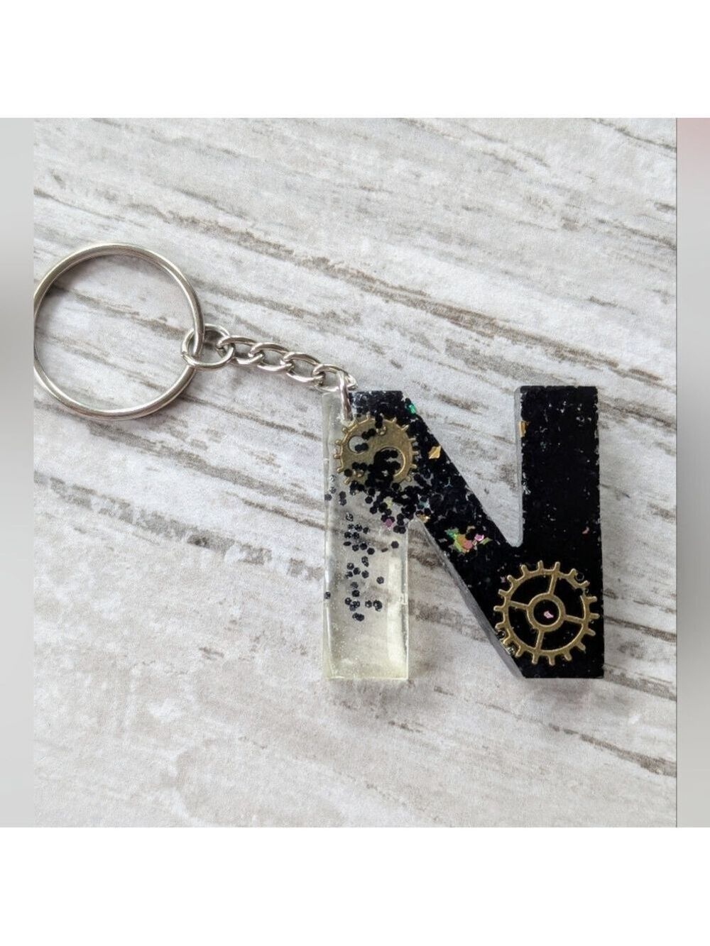 Handmade letter N resin keychain